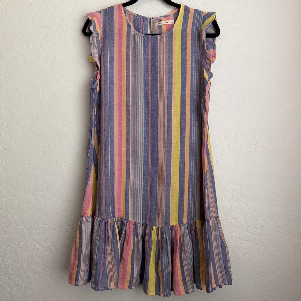Marine Layer Women's Laney Stripe Flutter Sleeve Mini Dress Multi Medium - Picture 2 of 9